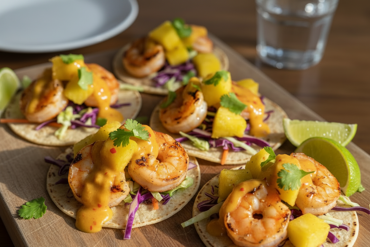 HOT ONES TROPICAL AMARILLO GRILLED SHRIMP TACOS